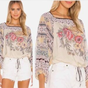 EUC Free People Blue Niles Billowed Sleeve Floral Top size Large